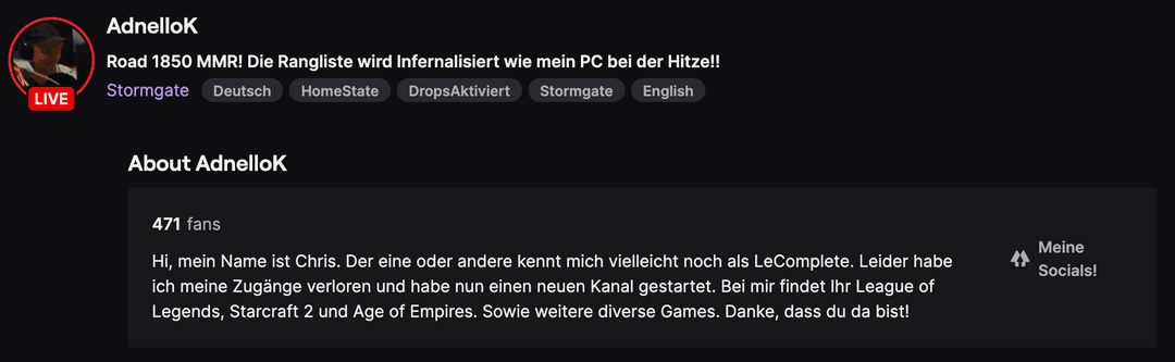 A snapshot of AdnelloK's Twitch channel, showcasing his engaging personality.